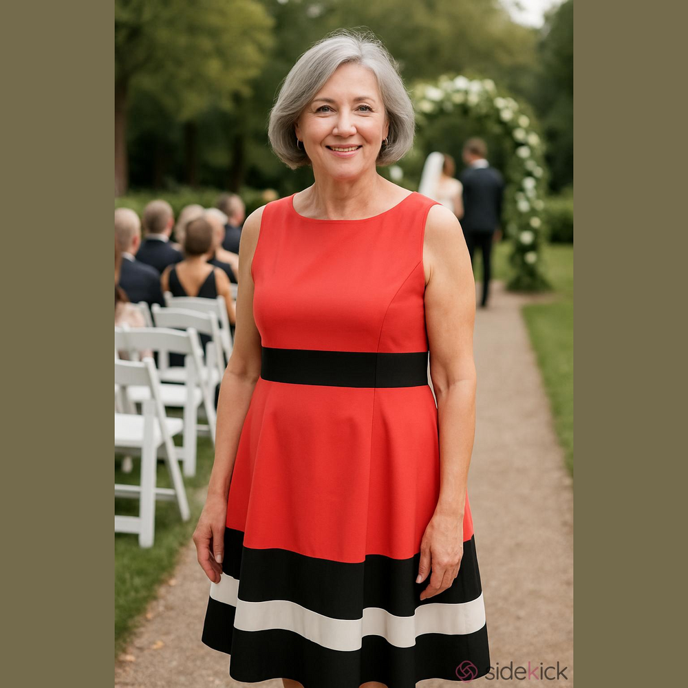 4/$97 Deal! Calvin Klein Coral, Black Midi Fit-and-Flare Dress